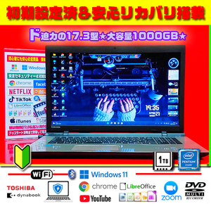 ◎ド迫力★17.3型★薄型ゴールド★大容量1000GB★マルチ★カメラ★初心者【Windows11＆安心リカバリ】初期設定済＆セキュリティ★送料無料