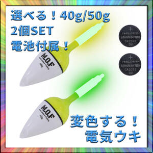 変色電気ウキ 40g/50g選択可 2個 電池付属 沈むと色が変わる 釣り フィッシング 釣果アップ 爆釣 仕掛