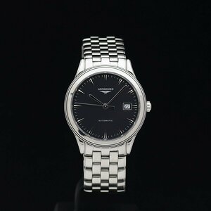 1円～ 超美品 LONGINES ロンジン フラッグシップ L4.874.4 SS メンズ 自動巻 黒文字盤 箱取 定価16.6万 ブレス 裏スケ