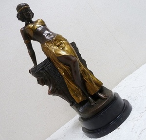 (☆BM)ブロンズ像/エジプト 女性像 milo スフィンクス 高さ57㎝/12.2kg 銅製 大理石 彫刻 金属製 アート 置物 オブジェ レトロ 