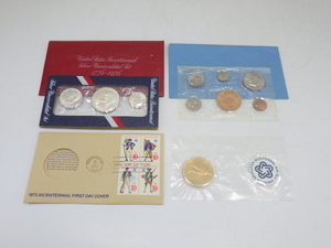 h4A076Z- アメリカ 1975年 独立200周年記念メダル+切手/1976年 デンバーミントセット 6種/1776-1976年 建国200周年 ミントセット 3種