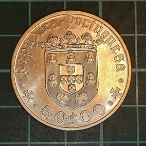 【一円スタート】ポルトガル共和国　ブラジル発見500周年記念　50エスクード銀貨　1968年　ペドロ・アルヴァレス・カブラル