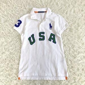 美品　ラルフローレン　ポロシャツ　白　ビッグロゴ　Sサイズ　USA