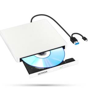 DETROVA 外付けDVD/CDドライブ DVDレコ CD/DVD-Rプレイヤー USB3.0&Type-C両用ケーブル Window/Linux/Mac OS対応 読み出し&書き込み 