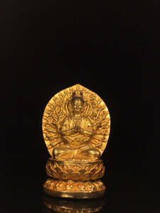 ▽鴻▽銅製 塗金 千手觀音像 置物 古賞物 中国古玩 中国古美術