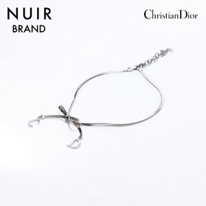 クリスチャンディオール Christian Dior チョーカー リボン ロゴ シルバー