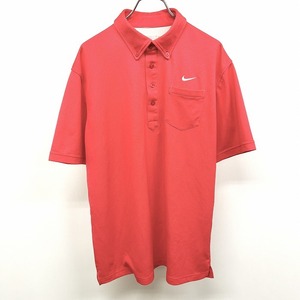 NIKE GOLF ナイキゴルフ XL メンズ ポロシャツ 細かいドット柄 ボタンダウン ロゴ刺繍 半袖 ショートスリーブ ポケット ポリ100% ピンク系