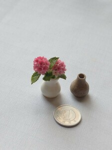 mame　花器2個 紫陽花 アジサイ ピンク 洋風 和風 濃淡 ミニチュア 初夏 豆鉢ドールハウス miniature flower