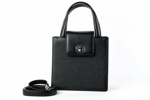 【美品】BVLGARI ブルガリ 2WAYショルダー ハンドバッグ レザー ブラック×シルバー金具 ブランド鞄【NN56】