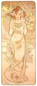 ミュシャ　『花 - 薔薇 - 』 リトグラフ 1898年 18x42cm 複製 高品質◆ ポスター グラッセ クリムト アールヌーヴォー 版画