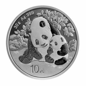 【ご紹介します!】中国 2024年パンダ 法定通貨10元 30g銀貨 睦まじいパンダの親子デザイン 裏面は北京天壇 プル－フのような上がりです② 