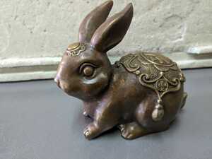 中国　　うさぎ　兎　兔　置物　　銅製　古い　　骨董 置物 中国古