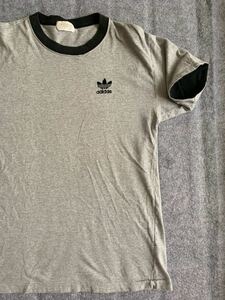80s 袖リバーシブル adidas グレー×ブラック ビンテージ tシャツ デサント vintage