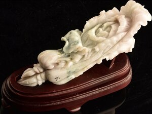 【琴》送料無料 中国美術 翡翠 白砡彫刻白菜置物 TR035