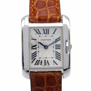 カルティエ タンクアングレーズSM ブランドオフ CARTIER K18WG（ホワイトゴールド） 腕時計 WG/革 中古 レディース