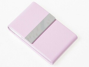 男女兼用 縦型 レイシーPUレザー+ステンレス製 名刺入れ ケース カード収納整理 ビジネス 小物#ピンク