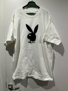 playboy &rabbit made in usa プレイボーイ　ホワイト Tシャツ １００％コットン サイズL 身ごろ121cm 着丈79cm 