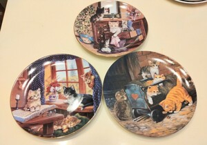 「1円出品〜」 猫 飾り皿 3枚 21cmプレート 絵皿 コレクション