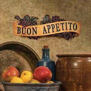 豊かさイタリア語看板ブドウ壁彫刻 「お食事をお楽しみください」イタリア料理インテリア壁掛けワインバーレストラン輸入品