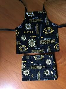 Handmade doll apron and skirt; Boston Bruins; apron reversible; 100% cotton 海外 即決