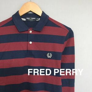 フレッドペリー FRED PERRY ポロシャツ 長袖 トップス 鹿の子 ワッペンロゴ 綿100% ネイビー ワインレッド メンズ 男性用 XSサイズ ∬◇