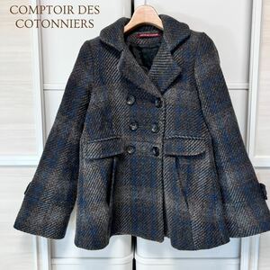 コントワー・デ・コトニエ COMPTOIR DES COTONNIERS チェック柄 ウール ダブル ピーコート アウター 裏地付き レディース A5134