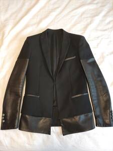 BALMAIN HOMME レザー切り返しコットンジャケット ブラック Size 46 Italy 2018年春夏シーズン バルマンオム イタリア ブレザー