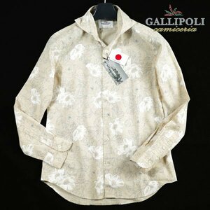 新品1円～★定価1.3万 GALLIPOLI camiceria ガリポリカミチェリア 日本製 長袖 日本製 コットンリネンシャツ イタリア生地 44 S ◆1118◆