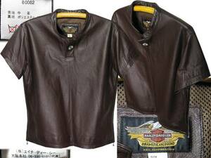ハーレーダビッドソン(Harley Davidson）牛革半袖レザーシャツ Ｍ