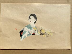 【真作木版画】③鏑木清方『A Young Woman in Autumn』1938年 JAPAN TODAY＆TOMORROW大阪毎日新聞 英文解説付き 手摺木版画 日本画