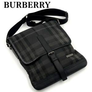 【美品】 BURBERRY バーバリー ショルダーバック ビジネスバッグ メッセンジャーバッグ レザー 黒 ノバチェック チェック柄 メンズ