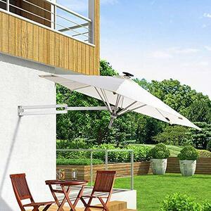 Outdoor, 2.5m Round, Wall-Mounted, Foldable, Garden Umbrella, Angle Adjustable, Aluminum Alloy, Suitable For Backyard Outdoor,