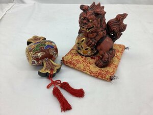 九谷焼 玉乗り獅子/打ち出の小槌/陶器/インテリア/縁起物 中古品 ACB