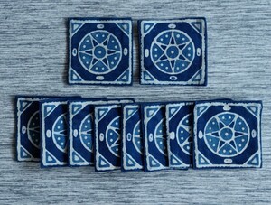 アジアン雑貨 インド製 藍染めプリントコースター 星 10枚