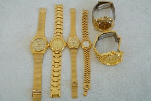 F861 ゴールドカラー 腕時計 6点セット メンズ レディース アクセサリー クォーツ 大量 まとめて おまとめ まとめ売り 不動品