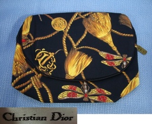 クリスチャンディオール ミラー付き ポーチ 中古 汚れ有 ビンテージ とんぼ Christian Dior 蜻蛉 トンボ