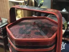シノワズリ　赤色大籠　アンティーク　古美術　骨董　カゴ　籠　かご 食籠