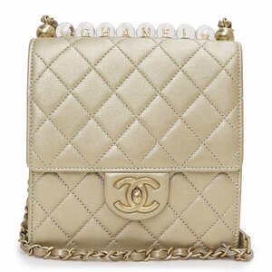 （未使用　展示品）シャネル CHANEL マトラッセ シックパール アクリルビーズ チェーン ショルダーバッグ ゴートスキン レザー 金 AS0584