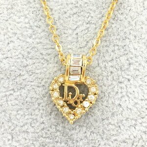 Christian Dior　クリスチャンディオール　ロゴ　ハート　ネックレス　ゴールドカラー　ラインストーン付き【CDAQ4018】