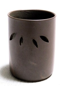 茶巾筒 備前焼 透かし 陶印 茶道具