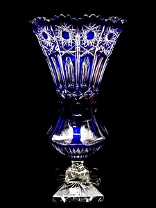 h0911 LAUSITZER GLAS ラウジッツァーグラス　ブルー　クリスタル　ドイツ製　花瓶　花器　飾壷