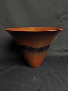 いけばな 華道具 銅製 花器 花瓶 フラワーベース オーロラ・朱緑玉虫 高さ約18cm 直径約26.8cm おとし径約15.3cm 約2.5Kg