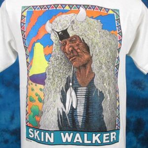 vtg 80s SKIN WALKER NATIVE AMERICAN SUNSET T-Shirt SMALL cowboy single stitch 海外 即決