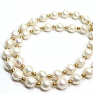 《K18/K14 アコヤ本真珠ネックレス》M 18.5g 約39cm 約6.5-7.0mm珠 pearl パール necklace ジュエリー jewelry EA3/EA5