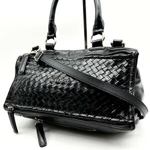 ●希少●GIVENCHY ジバンシー 編み込み レザー 2way ハンドバッグ ショルダーバッグ 鞄 かばん 本革 レザー 斜め掛け レディース 黒