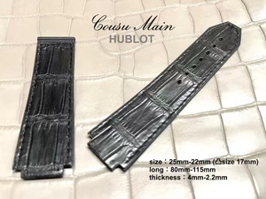 25mm-22mm クロコダイル × 特殊防水ラバーレザー クロコベルト 時計ベルト （HUBLOT　ウブロ　ビッグバン　４４ｍｍ　bigbang）向 S545