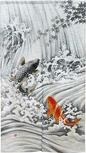 のれん 浮世絵 和風 タペストリー 半間のれん 伝統 縁起 幅85×丈150cm 鯉の滝のぼり モヘア生地 3007