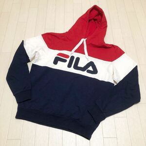 和68★ FILA フィラ スウェット パーカー フーディ ビッグロゴ M メンズ レッド ホワイト ネイビー