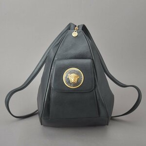 1円 GIANNI VERSACE ヴェルサーチ メデューサ ショルダーバッグ 2WAY リュック レザー ブラック バックパック クロスボディ 鞄 Ma.d