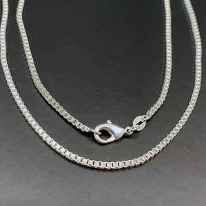[NECKLACE] 925 Silver Plated Box Chain スリム スクエア ボックス ベネチアンチェーン シルバーネックレス 2x600mm (7g)【送料無料】
